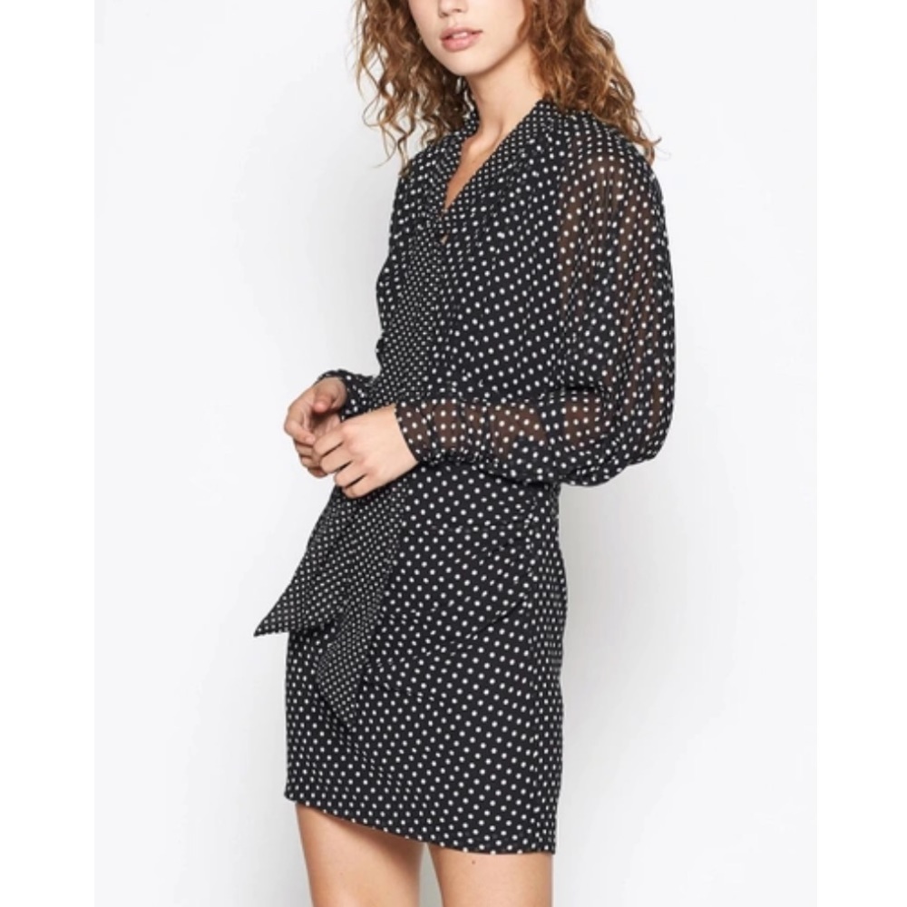Joie Black & White Etha Polka Dot Tie Neck Short Dress Sz 4